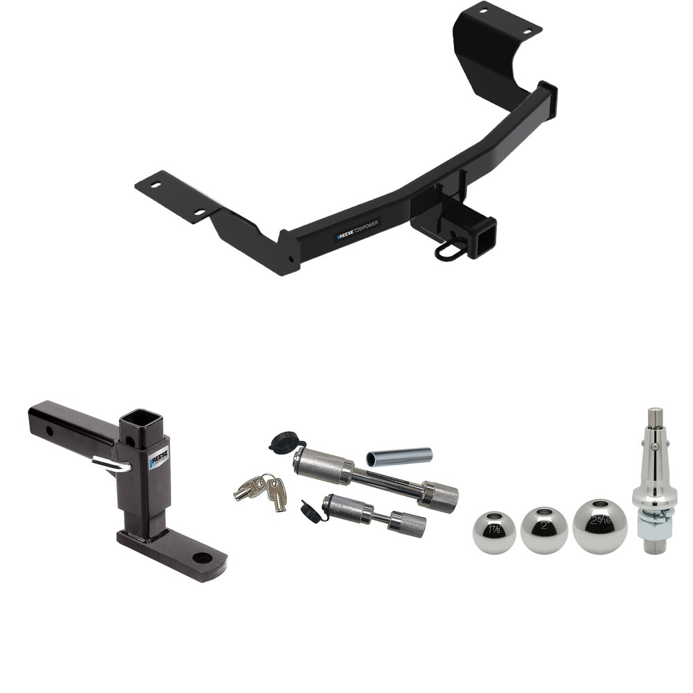 Fits 2017-2022 Honda CR-V Trailer Hitch Tow PKG w/ Adjustable Drop Rise Ball Mount + Dual Hitch & Copler Locks + Inerchangeable 1-7/8" & 2" & 2-5/16" Balls By Reese Towpower