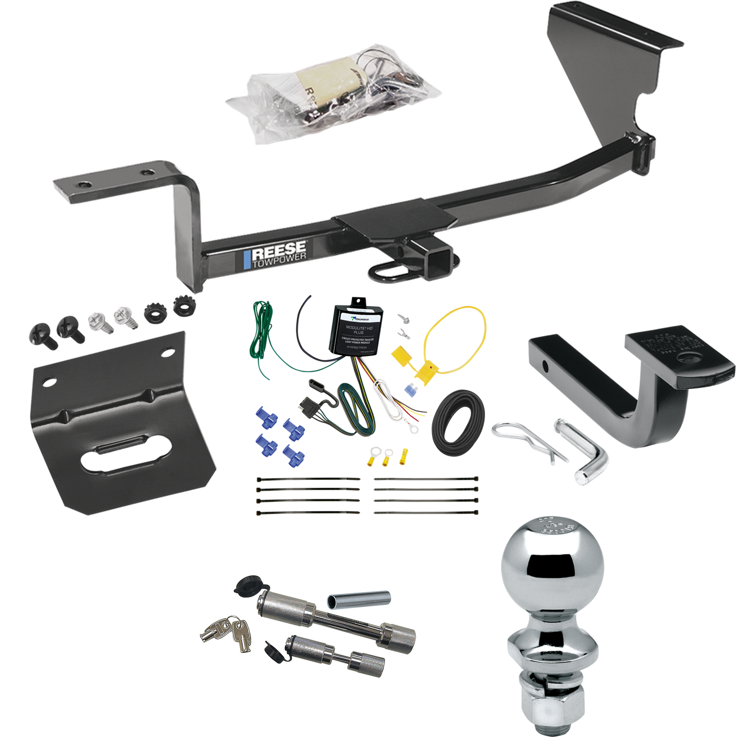 Fits 2009-2012 Volkswagen CC Trailer Hitch Tow PKG w/ 4-Flat Wiring Harness + Draw-Bar + 2" Ball + Wiring Bracket + Dual Hitch & Coupler Locks (Excludes: 4 Motion Models) By Reese Towpower