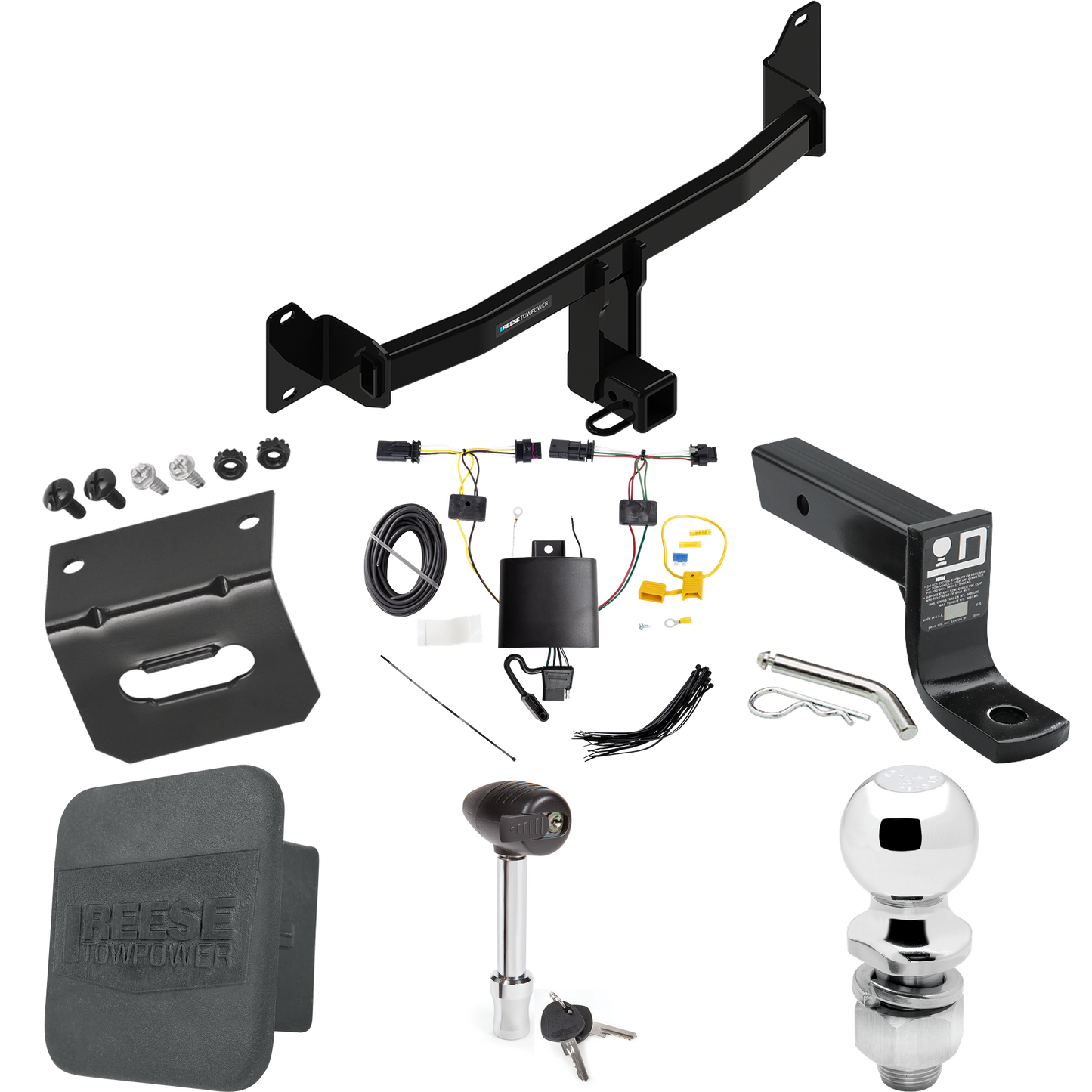 Se adapta al paquete de enganche de remolque BMW X2 2018-2023 con cableado plano de 4 + soporte de bola con caída de 4" + bola de 2" + soporte de cableado + bloqueo de enganche + cubierta de enganche de Reese Towpower