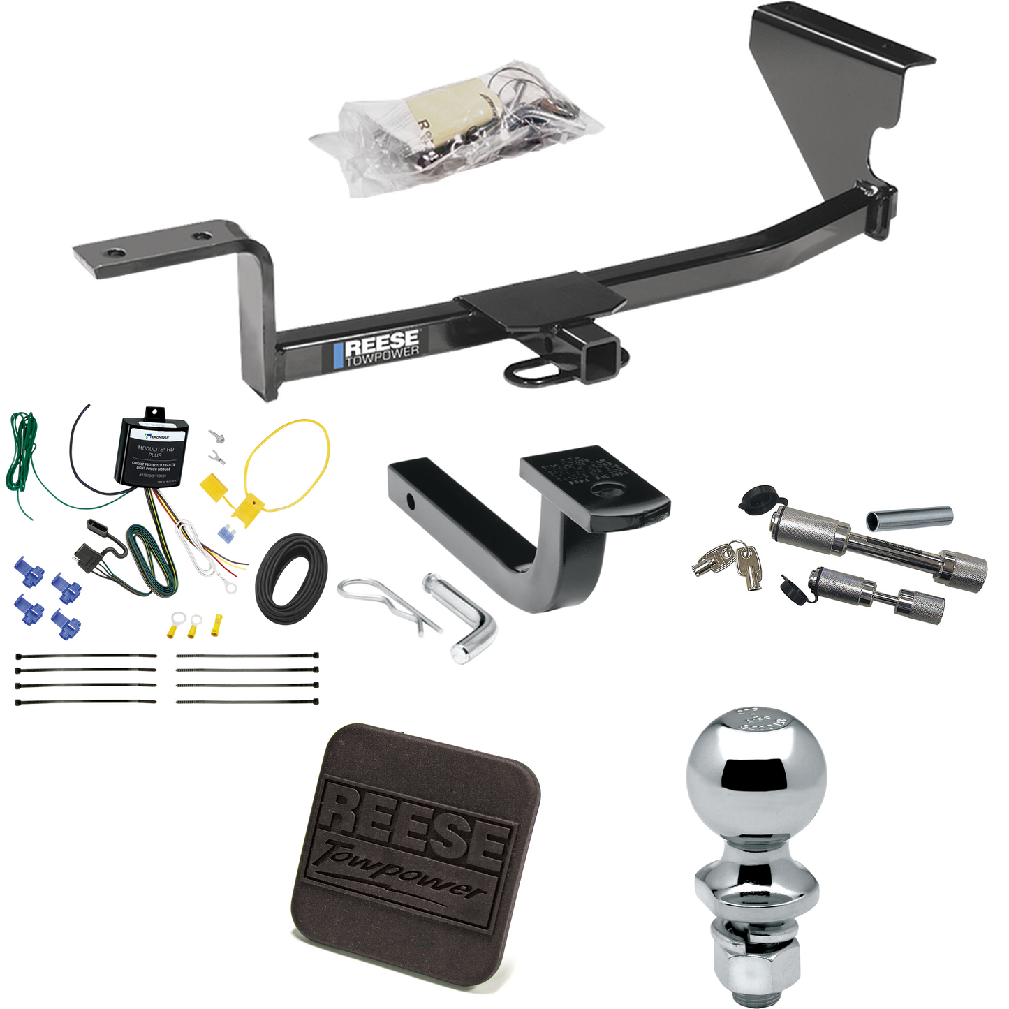 Fits 2006-2010 Volkswagen Passat Trailer Hitch Tow PKG w/ 4-Flat Wiring Harness + Draw-Bar + 2" Ball + Hitch Cover + Dual Hitch & Coupler Locks (For Sedan Models) By Reese Towpower