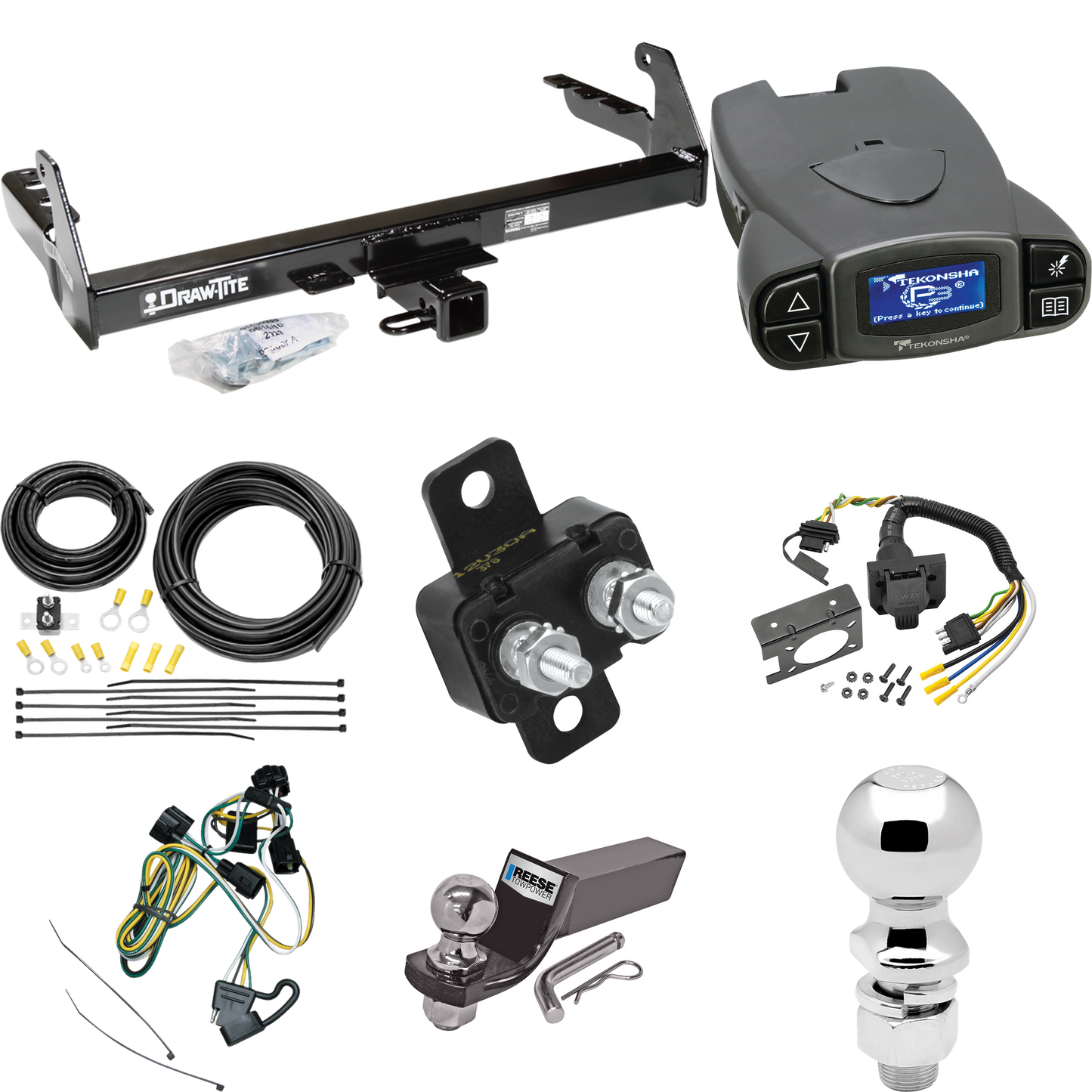 Fits 1995-1996 Dodge Dakota Trailer Hitch Tow PKG w/ Tekonsha Prodigy P3 Brake Control + 7-Way RV Wiring + 2" & 2-5/16" Ball & Drop Mount By Draw-Tite