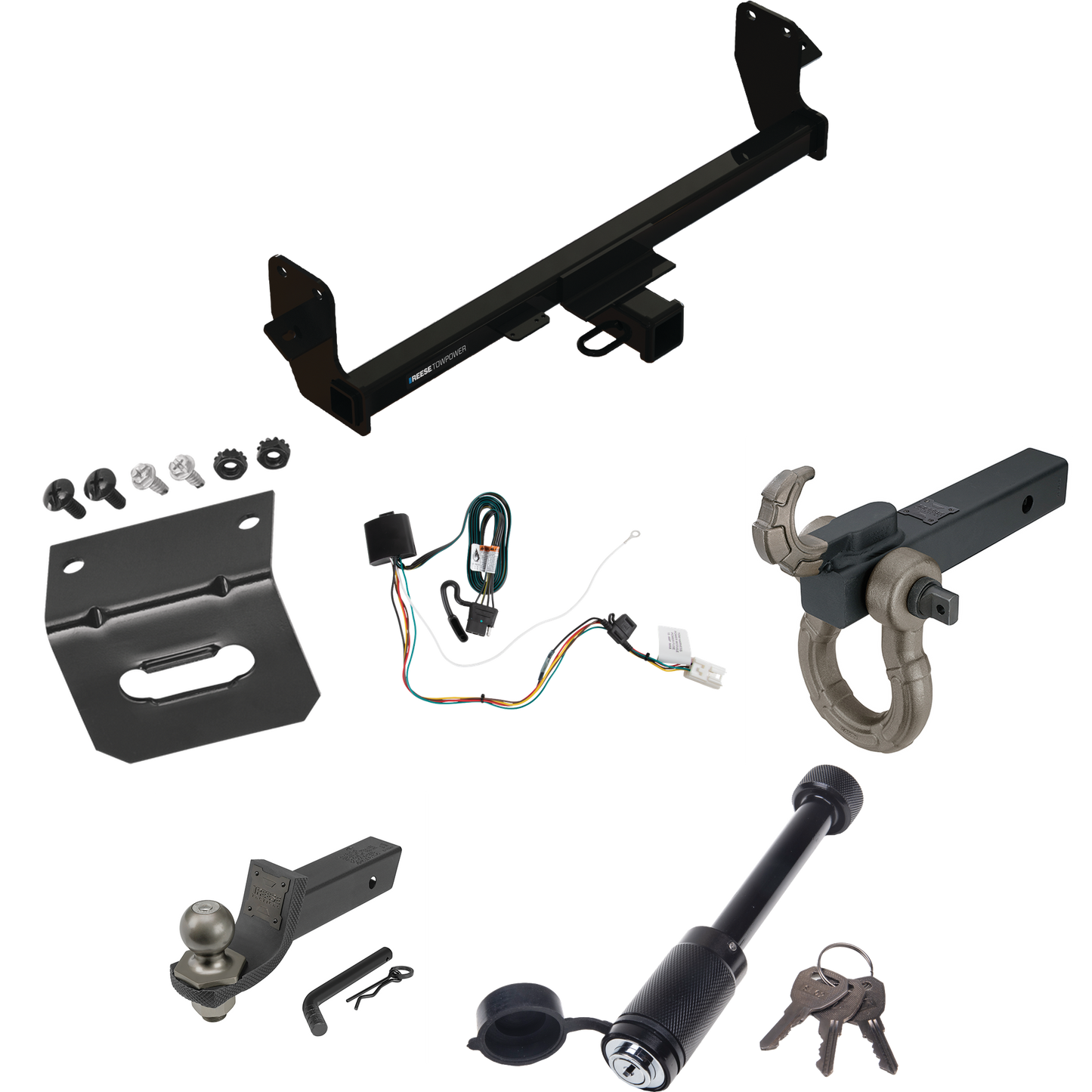 Fits 2022-2023 Mitsubishi Eclipse Cross Trailer Hitch Tow PKG w/ 4-Flat Wiring + Interlock Tactical Starter Kit w/ 2" Drop & 2" Ball + Tactical Hook & Shackle Mount + Tactical Dogbone Lock + Wiring Bracket By Reese Towpower