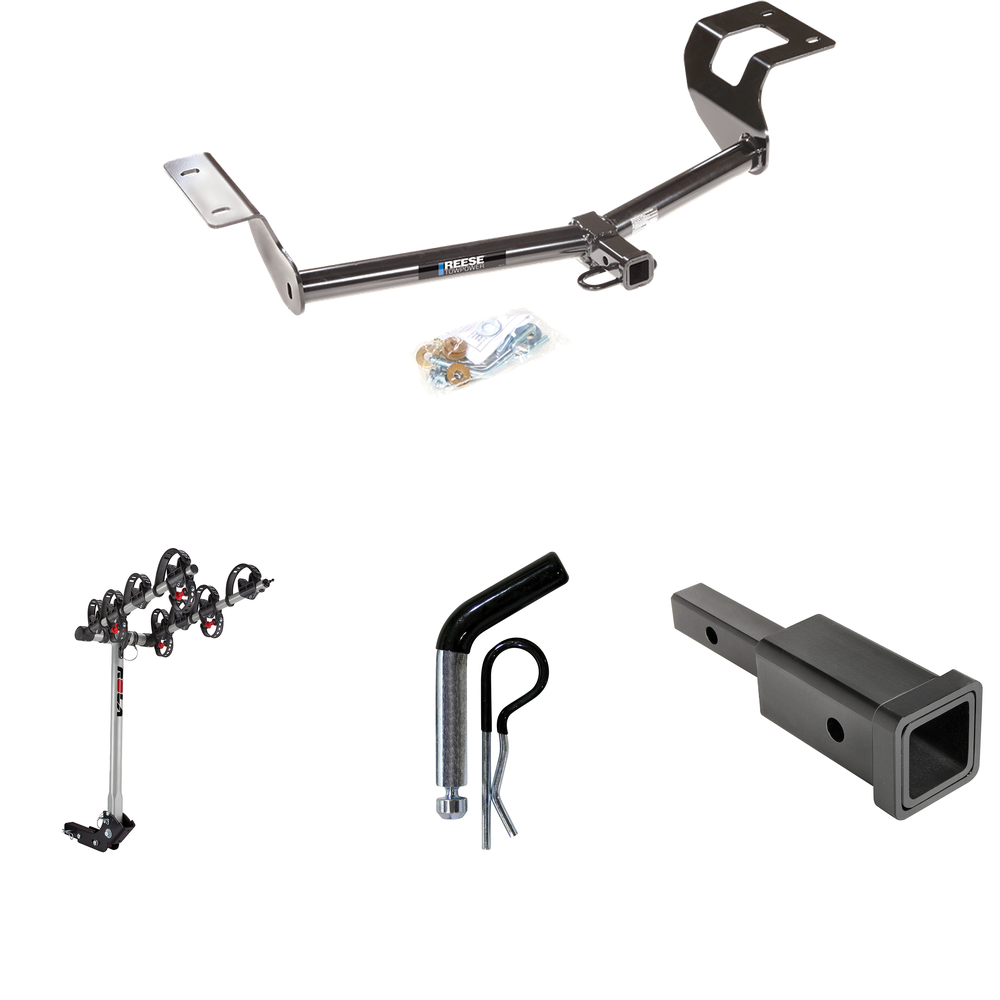 Fits 2012-2016 Honda CR-V Trailer Hitch Tow PKG w/ Hitch Adapter 1-1/4" to 2" Receiver + 1/2" Pin & Clip + 4 Bike Carrier Rack By Reese Towpower