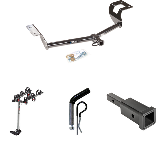 Fits 2012-2016 Honda CR-V Trailer Hitch Tow PKG w/ Hitch Adapter 1-1/4" to 2" Receiver + 1/2" Pin & Clip + 4 Bike Carrier Rack By Reese Towpower