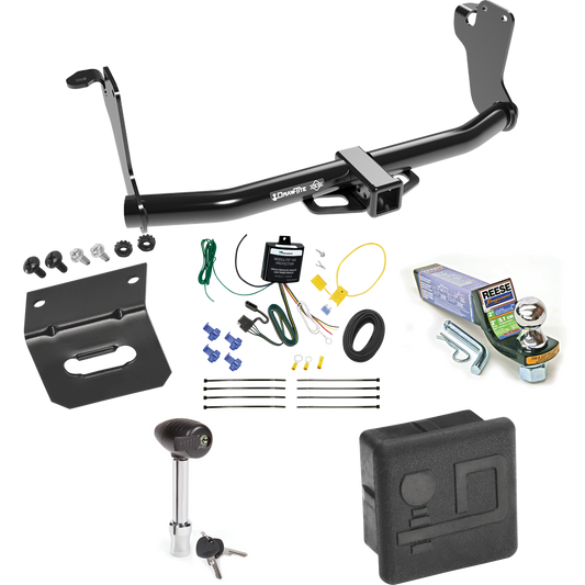 Fits 2018-2021 Mitsubishi Eclipse Cross Trailer Hitch Tow PKG w/ 4-Flat Wiring + Starter Kit Ball Mount w/ 2" Drop & 1-7/8" Ball + Wiring Bracket + Hitch Lock + Hitch Cover By Draw-Tite