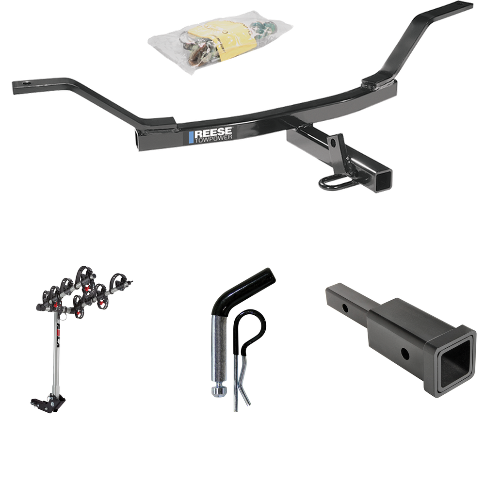 Fits 1997-2001 Honda CR-V Trailer Hitch Tow PKG w/ Hitch Adapter 1-1/4" to 2" Receiver + 1/2" Pin & Clip + 4 Bike Carrier Rack By Reese Towpower