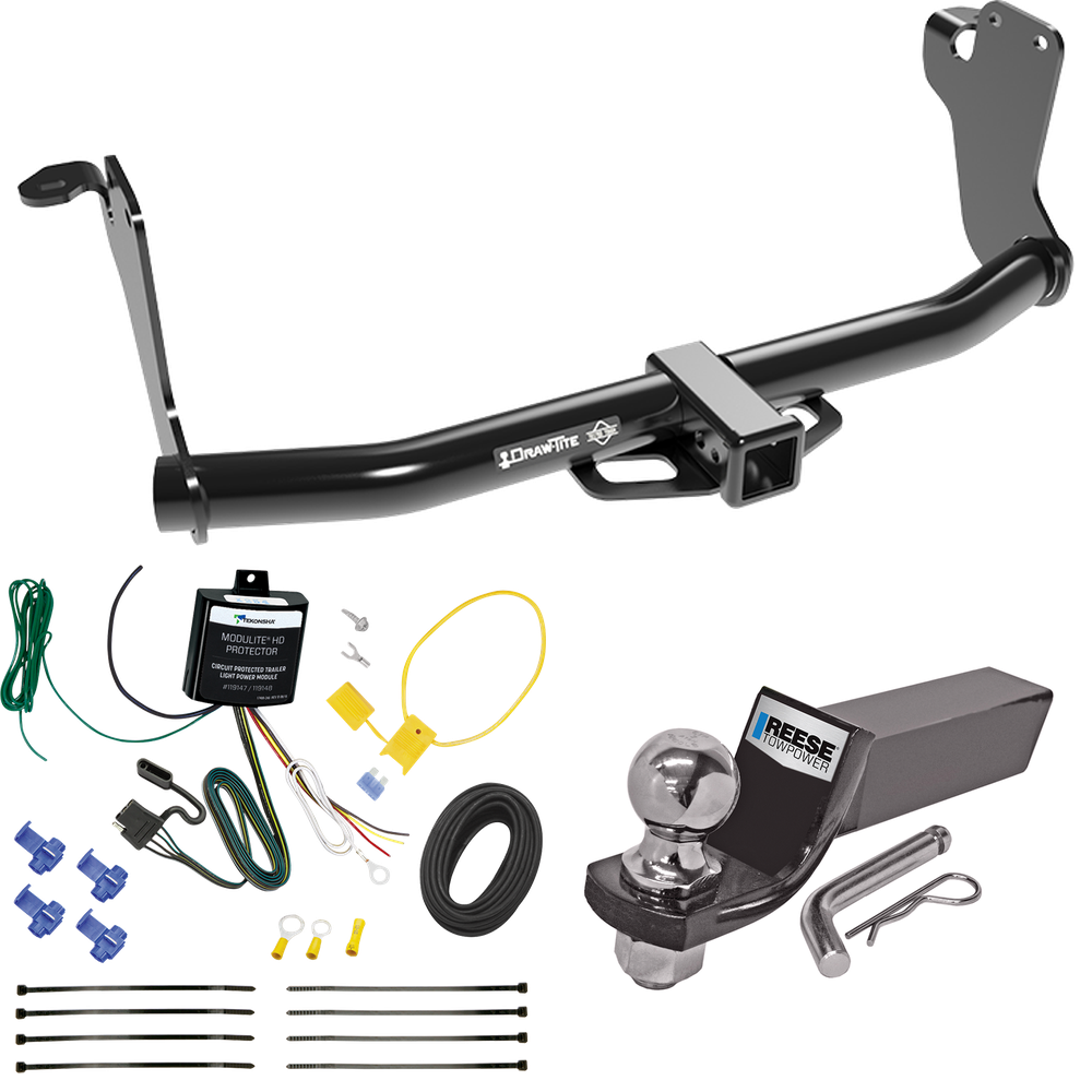 Se adapta al paquete de enganche de remolque Mitsubishi Eclipse Cross 2018-2021 con cableado plano de 4 + kit de montaje de bola de inicio con caída de 2" y bola de 2" de Draw-Tite