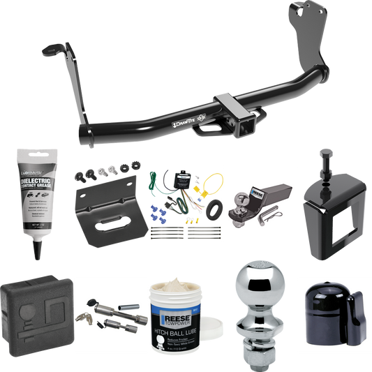 Fits 2018-2021 Mitsubishi Eclipse Cross Trailer Hitch Tow PKG w/ 4-Flat Wiring + Starter Kit Ball Mount w/ 2" Drop & 2" Ball + 1-7/8" Ball + Wiring Bracket + Dual Hitch & Coupler Locks + Hitch Cover + Wiring Tester + Ball Lube +Electric Grease + Ball