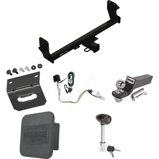 Fits 2022-2023 Mitsubishi Eclipse Cross Trailer Hitch Tow PKG w/ 4-Flat Wiring + Starter Kit Ball Mount w/ 2" Drop & 2" Ball + 1-7/8" Ball + Wiring Bracket + Hitch Lock + Hitch Cover By Reese Towpower