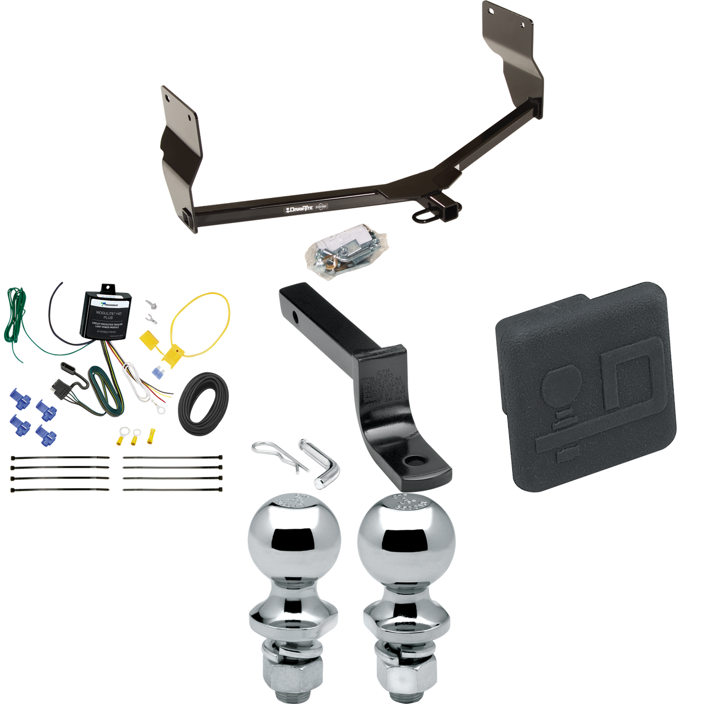 Fits 2013-2016 Dodge Dart Trailer Hitch Tow PKG w/ 4-Flat Wiring Harness + Draw-Bar + 1-7/8" + 2" Ball + Hitch Cover By Draw-Tite