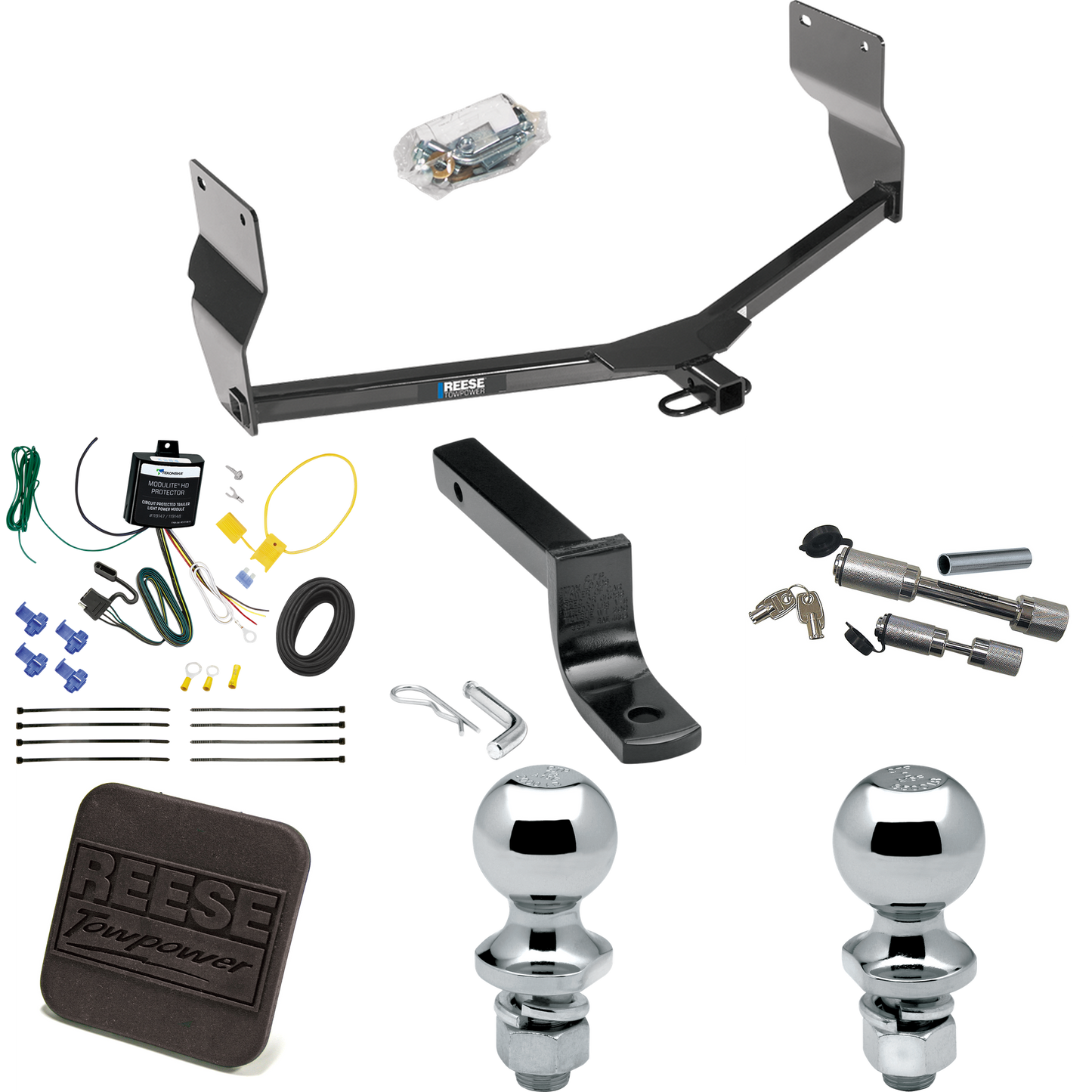 Fits 2013-2016 Dodge Dart Trailer Hitch Tow PKG w/ 4-Flat Wiring Harness + Draw-Bar + 1-7/8" + 2" Ball + Hitch Cover + Dual Hitch & Coupler Locks By Reese Towpower