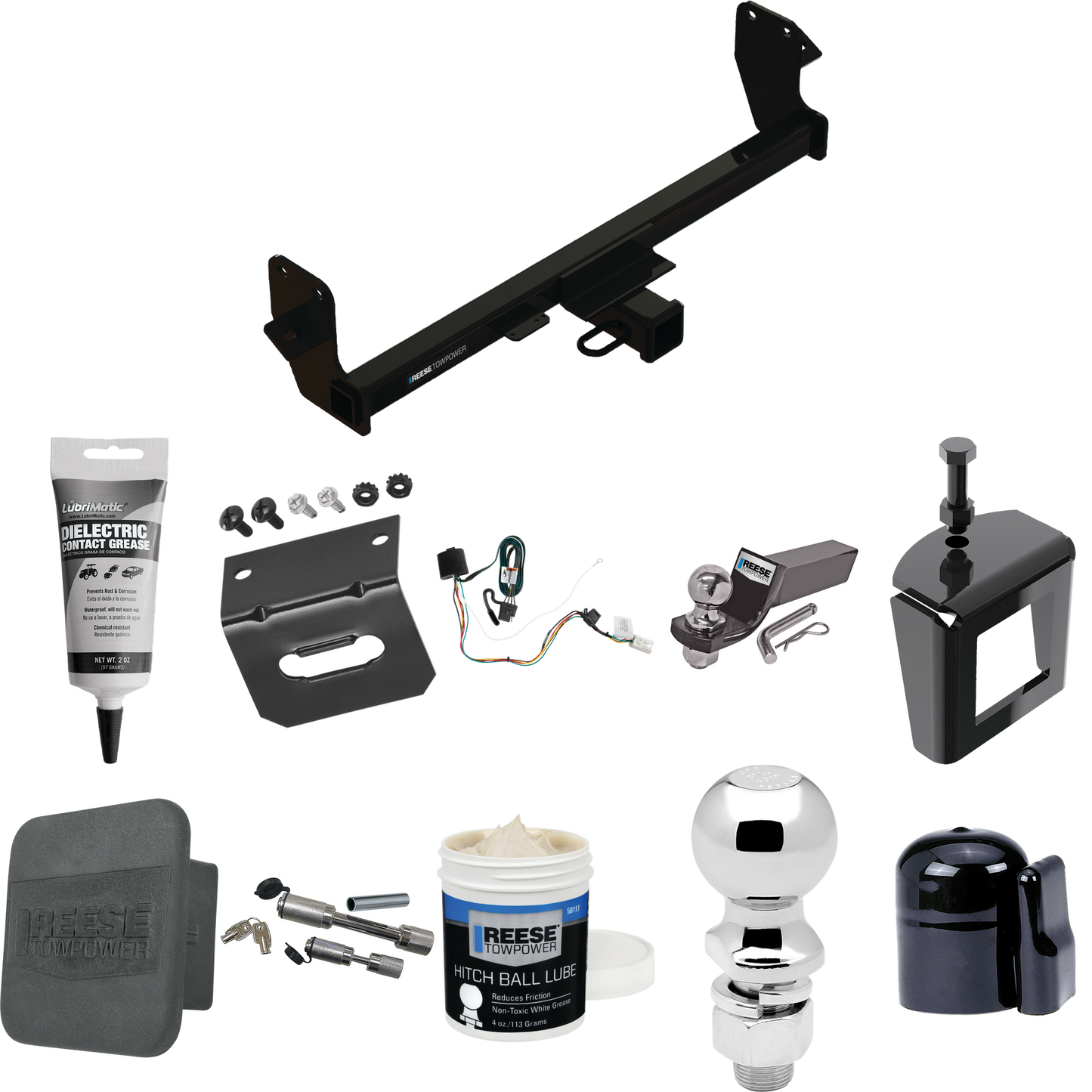 Fits 2022-2023 Mitsubishi Eclipse Cross Trailer Hitch Tow PKG w/ 4-Flat Wiring + Starter Kit Ball Mount w/ 2" Drop & 2" Ball + 2-5/16" Ball + Wiring Bracket + Dual Hitch & Coupler Locks + Hitch Cover + Wiring Tester + Ball Lube +Electric Grease + Bal