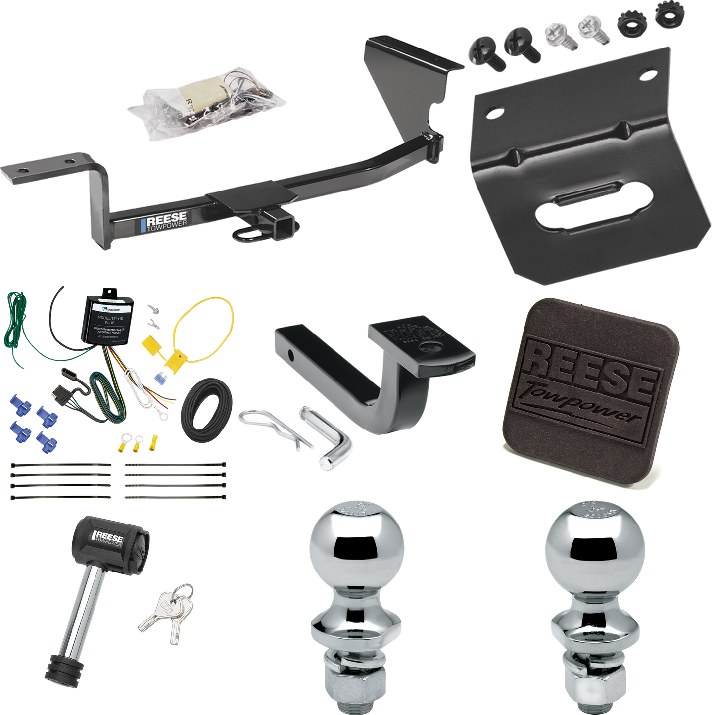 Fits 2007-2010 Volkswagen Passat Trailer Hitch Tow PKG w/ 4-Flat Wiring Harness + Draw-Bar + 1-7/8" + 2" Ball + Wiring Bracket + Hitch Cover + Hitch Lock (For Wagon, Except 4 Motion Models) By Reese Towpower