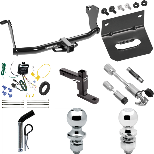 Fits 2018-2021 Mitsubishi Eclipse Cross Trailer Hitch Tow PKG w/ 4-Flat Wiring Harness + Adjustable Drop Rise Ball Mount + Pin/Clip + 2" Ball + 1-7/8" Ball + Dual Hitch & Coupler Locks By Draw-Tite