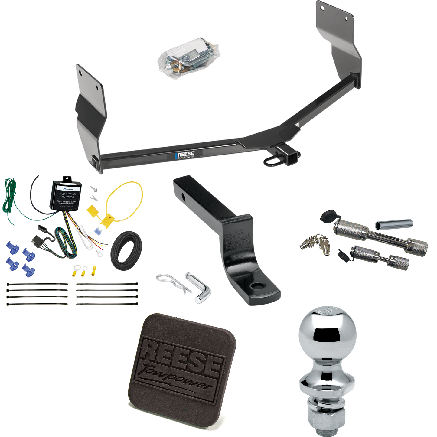 Fits 2013-2016 Dodge Dart Trailer Hitch Tow PKG w/ 4-Flat Wiring Harness + Draw-Bar + 1-7/8" Ball + Hitch Cover + Dual Hitch & Coupler Locks By Reese Towpower