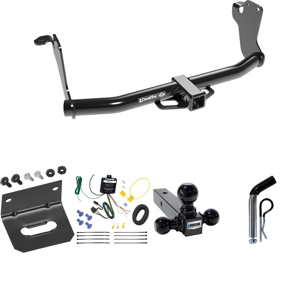 Fits 2018-2021 Mitsubishi Eclipse Cross Trailer Hitch Tow PKG w/ 4-Flat Wiring Harness + Triple Ball Ball Mount 1-7/8" & 2" & 2-5/16" Trailer Balls + Pin/Clip + Wiring Bracket By Draw-Tite