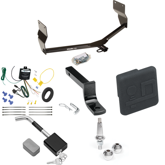 Fits 2013-2016 Dodge Dart Trailer Hitch Tow PKG w/ 4-Flat Wiring Harness + Draw-Bar + Interchangeable 1-7/8" & 2" Balls + Hitch Cover + Hitch Lock By Draw-Tite