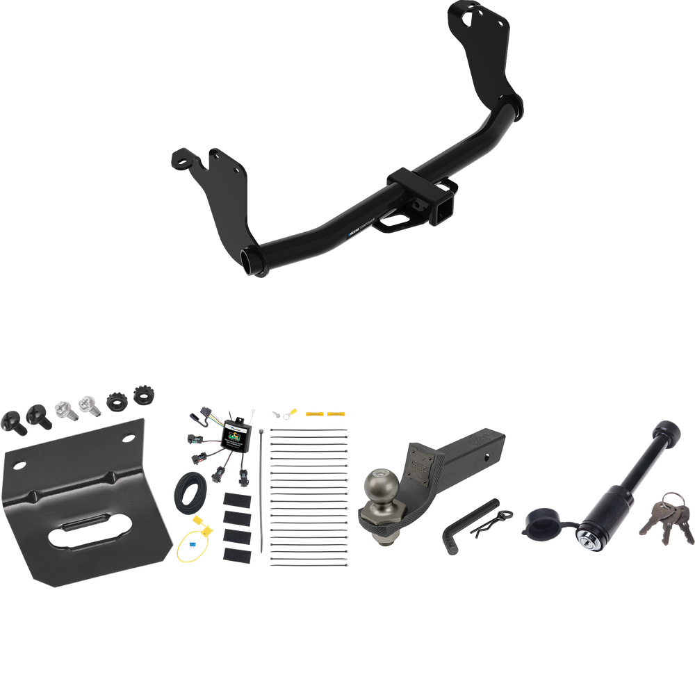 Fits 2018-2021 Mitsubishi Eclipse Cross Trailer Hitch Tow PKG w/ 4-Flat Zero Contact "No Splice" Wiring + Interlock Tactical Starter Kit w/ 2" Drop & 2" Ball + Tactical Dogbone Lock + Wiring Bracket By Reese Towpower