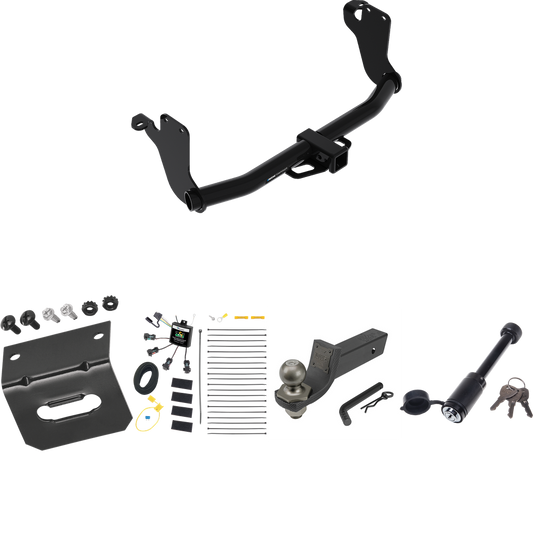 Fits 2018-2021 Mitsubishi Eclipse Cross Trailer Hitch Tow PKG w/ 4-Flat Zero Contact "No Splice" Wiring + Interlock Tactical Starter Kit w/ 2" Drop & 2" Ball + Tactical Dogbone Lock + Wiring Bracket By Reese Towpower