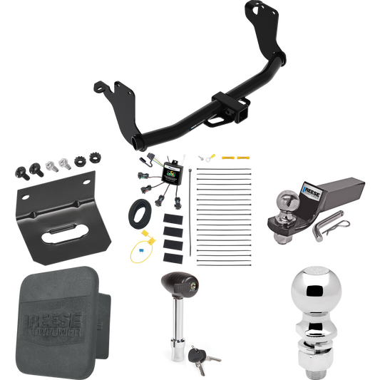 Fits 2018-2021 Mitsubishi Eclipse Cross Trailer Hitch Tow PKG w/ 4-Flat Zero Contact "No Splice" Wiring + Starter Kit Ball Mount w/ 2" Drop & 2" Ball + 2-5/16" Ball + Wiring Bracket + Hitch Lock + Hitch Cover By Reese Towpower