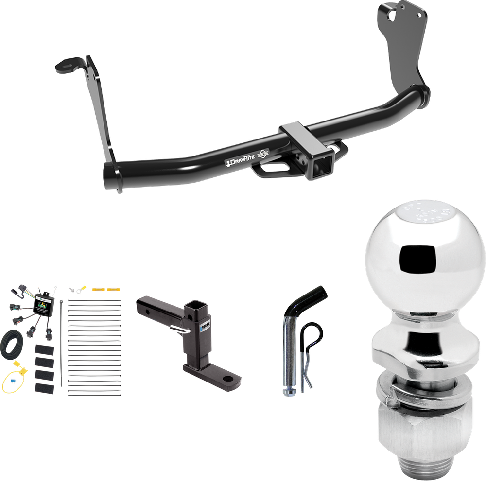 Fits 2018-2021 Mitsubishi Eclipse Cross Trailer Hitch Tow PKG w/ 4-Flat Zero Contact "No Splice" Wiring Harness + Adjustable Drop Rise Ball Mount + Pin/Clip + 2" Ball By Draw-Tite