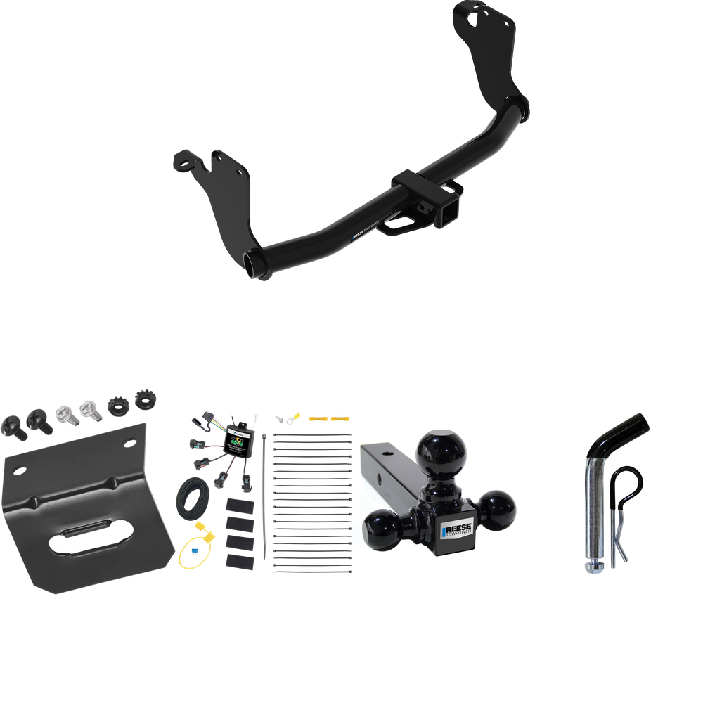 Fits 2018-2021 Mitsubishi Eclipse Cross Trailer Hitch Tow PKG w/ 4-Flat Zero Contact "No Splice" Wiring Harness + Triple Ball Ball Mount 1-7/8" & 2" & 2-5/16" Trailer Balls + Pin/Clip + Wiring Bracket By Reese Towpower