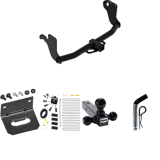 Fits 2018-2021 Mitsubishi Eclipse Cross Trailer Hitch Tow PKG w/ 4-Flat Zero Contact "No Splice" Wiring Harness + Triple Ball Ball Mount 1-7/8" & 2" & 2-5/16" Trailer Balls + Pin/Clip + Wiring Bracket By Reese Towpower