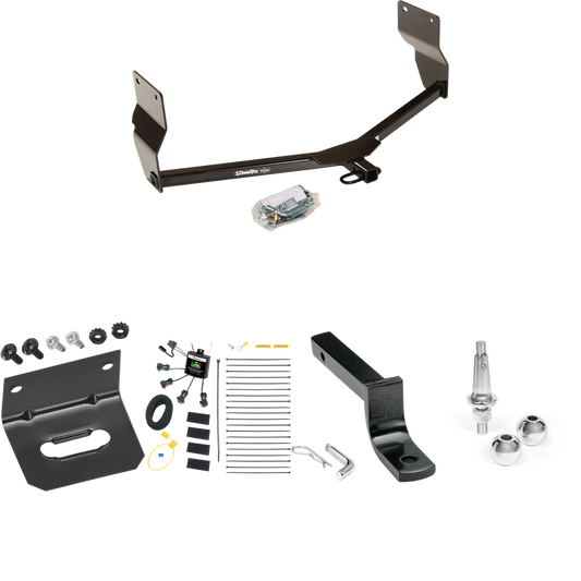 Fits 2013-2016 Dodge Dart Trailer Hitch Tow PKG w/ 4-Flat Zero Contact "No Splice" Wiring Harness + Draw-Bar + Interchangeable 1-7/8" & 2" Balls + Wiring Bracket By Draw-Tite