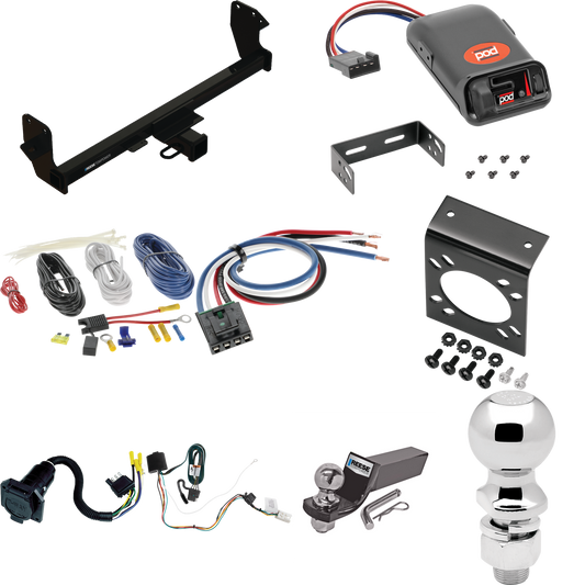 Se adapta al paquete de enganche de remolque Mitsubishi Eclipse Cross 2022-2023 con control de freno POD serie Pro + adaptador de cableado BC genérico + cableado RV de 7 vías + soporte de bola y caída de 2" y 2-5/16" de Reese Towpower