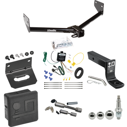 Fits 2005-2006 Honda Element Trailer Hitch Tow PKG w/ 4-Flat Wiring + Ball Mount w/ 4" Drop + Interchangeable Ball 1-7/8" & 2" & 2-5/16" + Wiring Bracket + Dual Hitch & Coupler Locks + Hitch Cover (For SC Models) By Draw-Tite