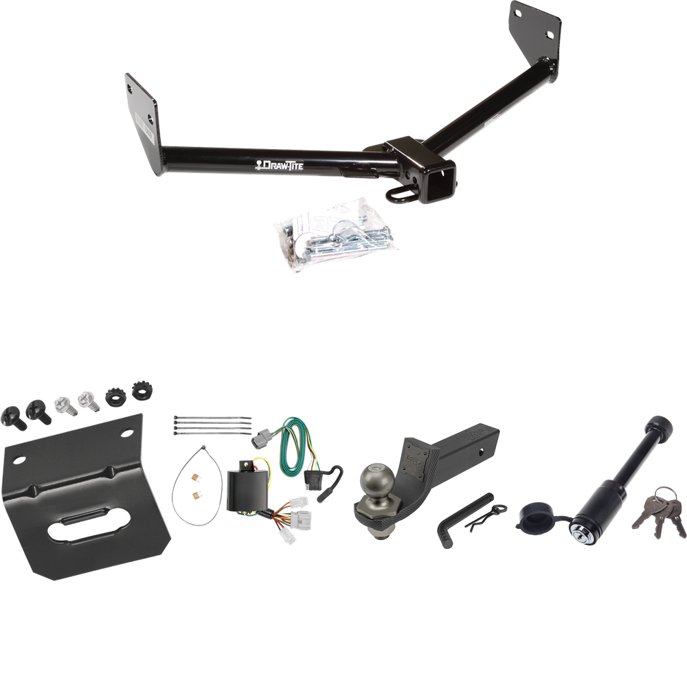 Fits 2007-2011 Honda Element Trailer Hitch Tow PKG w/ 4-Flat Wiring + Interlock Tactical Starter Kit w/ 2" Drop & 2" Ball + Tactical Dogbone Lock + Wiring Bracket (Excludes: SC Models) By Draw-Tite