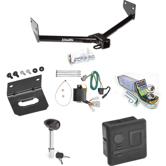 Fits 2007-2010 Honda Element Trailer Hitch Tow PKG w/ 4-Flat Wiring + Starter Kit Ball Mount w/ 2" Drop & 1-7/8" Ball + Wiring Bracket + Hitch Lock + Hitch Cover (For SC Models) By Draw-Tite