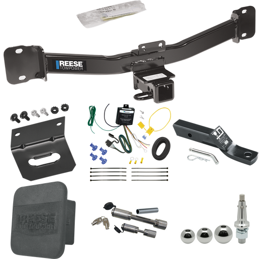 Fits 2004-2010 BMW X3 Trailer Hitch Tow PKG w/ 4-Flat Wiring + Ball Mount w/ 2" Drop + Interchangeable Ball 1-7/8" & 2" & 2-5/16" + Wiring Bracket + Dual Hitch & Coupler Locks + Hitch Cover By Reese Towpower