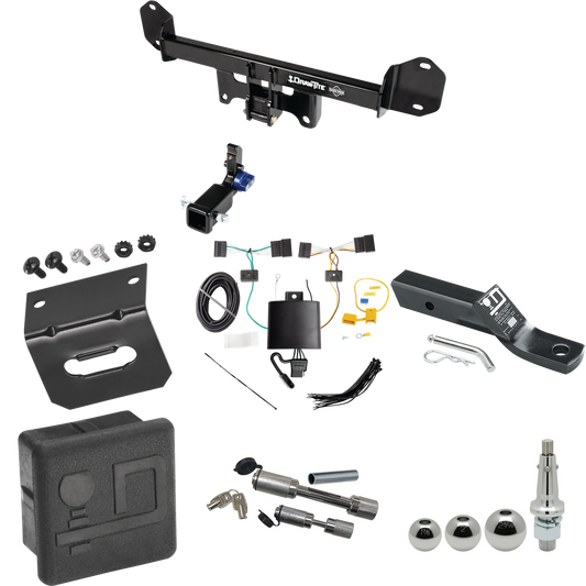 Fits 2018-2021 BMW X3 Trailer Hitch Tow PKG w/ 4-Flat Wiring + Ball Mount w/ 2" Drop + Interchangeable Ball 1-7/8" & 2" & 2-5/16" + Wiring Bracket + Dual Hitch & Coupler Locks + Hitch Cover By Draw-Tite