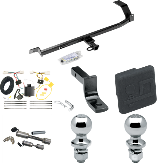 Fits 2012-2017 Mitsubishi Lancer Trailer Hitch Tow PKG w/ 4-Flat Wiring Harness + Draw-Bar + 1-7/8" + 2" Ball + Hitch Cover + Dual Hitch & Coupler Locks (For Sedan, Except Evolution, Ralliart & w/Dual Exhaust Models) By Draw-Tite