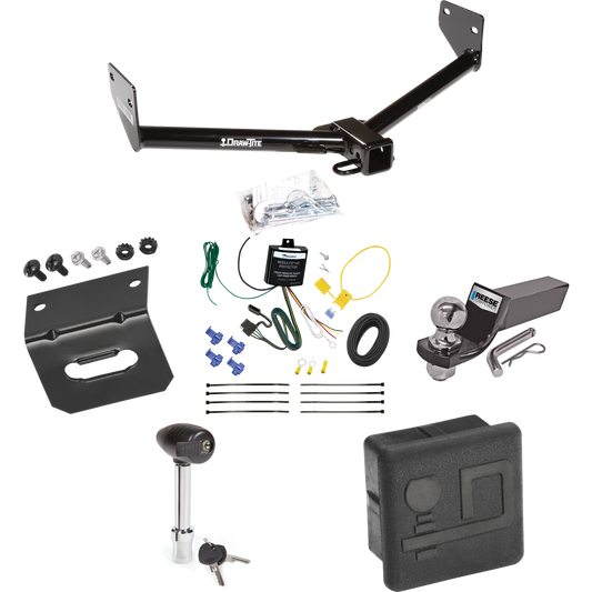 Fits 2005-2006 Honda Element Trailer Hitch Tow PKG w/ 4-Flat Wiring + Starter Kit Ball Mount w/ 2" Drop & 2" Ball + Wiring Bracket + Hitch Lock + Hitch Cover (For SC Models) By Draw-Tite