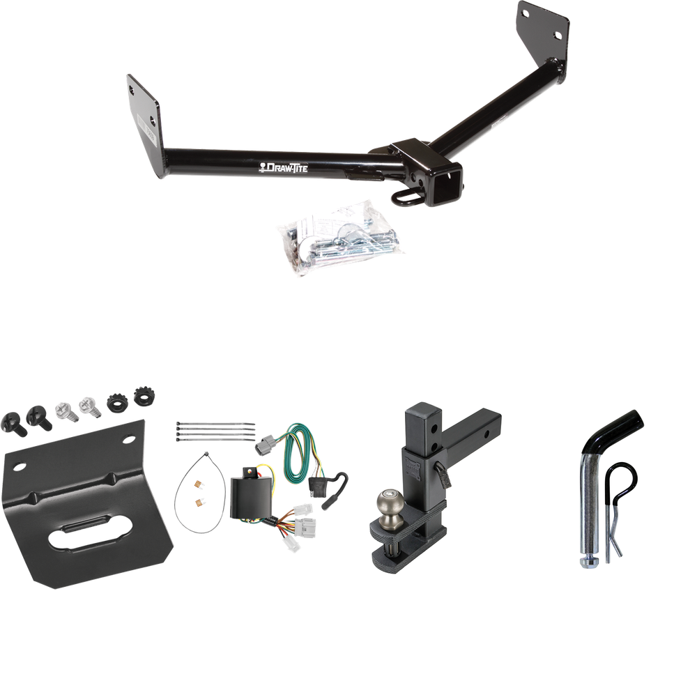 Fits 2007-2011 Honda Element Trailer Hitch Tow PKG w/ 4-Flat Wiring Harness + Adjustable Drop Rise Clevis Hitch Ball Mount w/ 2" Ball + Pin/Clip + Wiring Bracket (Excludes: SC Models) By Draw-Tite