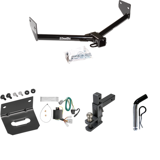 Fits 2007-2011 Honda Element Trailer Hitch Tow PKG w/ 4-Flat Wiring Harness + Adjustable Drop Rise Clevis Hitch Ball Mount w/ 2" Ball + Pin/Clip + Wiring Bracket (Excludes: SC Models) By Draw-Tite