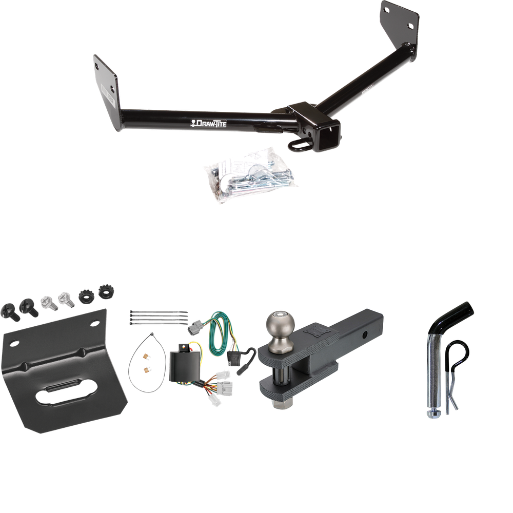 Fits 2007-2011 Honda Element Trailer Hitch Tow PKG w/ 4-Flat Wiring Harness + Clevis Hitch Ball Mount w/ 2" Ball + Pin/Clip + Wiring Bracket (Excludes: SC Models) By Draw-Tite