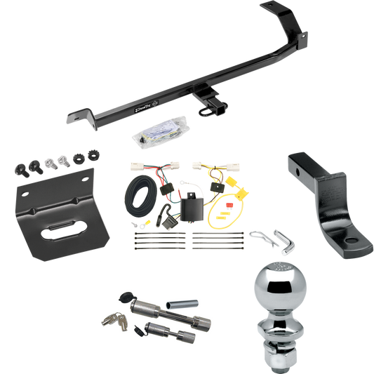 Fits 2012-2017 Mitsubishi Lancer Trailer Hitch Tow PKG w/ 4-Flat Wiring Harness + Draw-Bar + 2" Ball + Wiring Bracket + Dual Hitch & Coupler Locks (For Sedan, Except Evolution, Ralliart & w/Dual Exhaust Models) By Draw-Tite