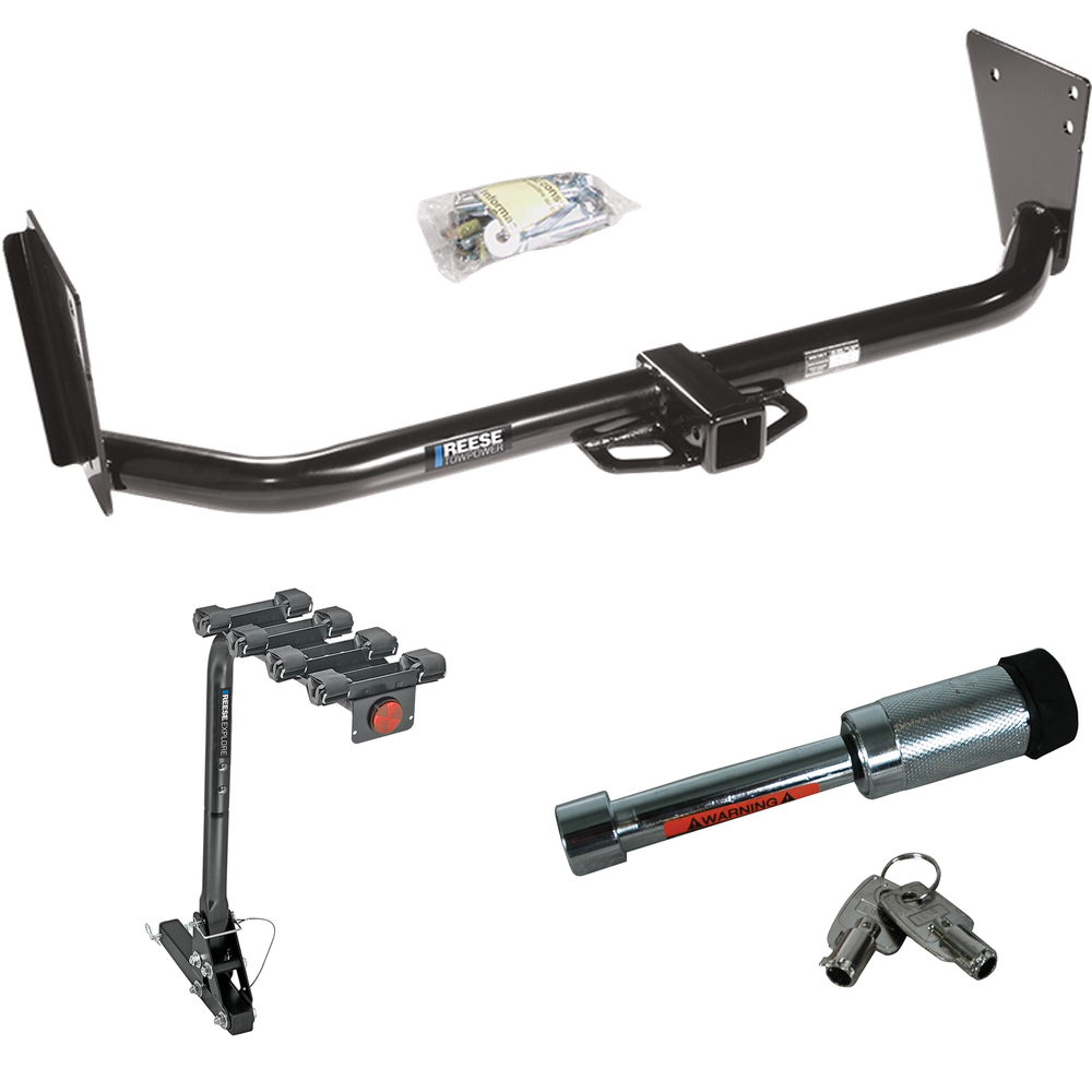 Fits 2004-2006 Dodge Durango Trailer Hitch Tow PKG w/ 4 Bike Carrier Rack + Hitch Lock By Reese Towpower