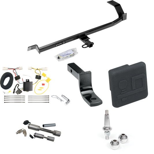 Fits 2012-2017 Mitsubishi Lancer Trailer Hitch Tow PKG w/ 4-Flat Wiring Harness + Draw-Bar + Interchangeable 1-7/8" & 2" Balls + Hitch Cover + Dual Hitch & Coupler Locks (For Sedan, Except Evolution, Ralliart & w/Dual Exhaust Models) By Draw-Tite