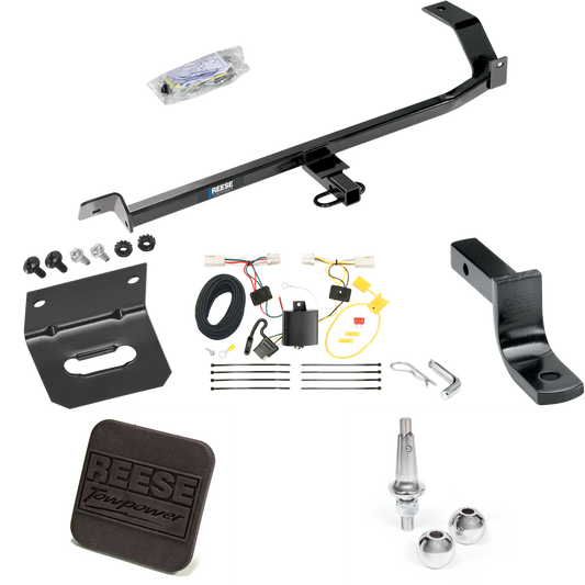 Fits 2012-2017 Mitsubishi Lancer Trailer Hitch Tow PKG w/ 4-Flat Wiring Harness + Draw-Bar + Interchangeable 1-7/8" & 2" Balls + Wiring Bracket + Hitch Cover (For Sedan, Except Evolution, Ralliart & w/Dual Exhaust Models) By Reese Towpower