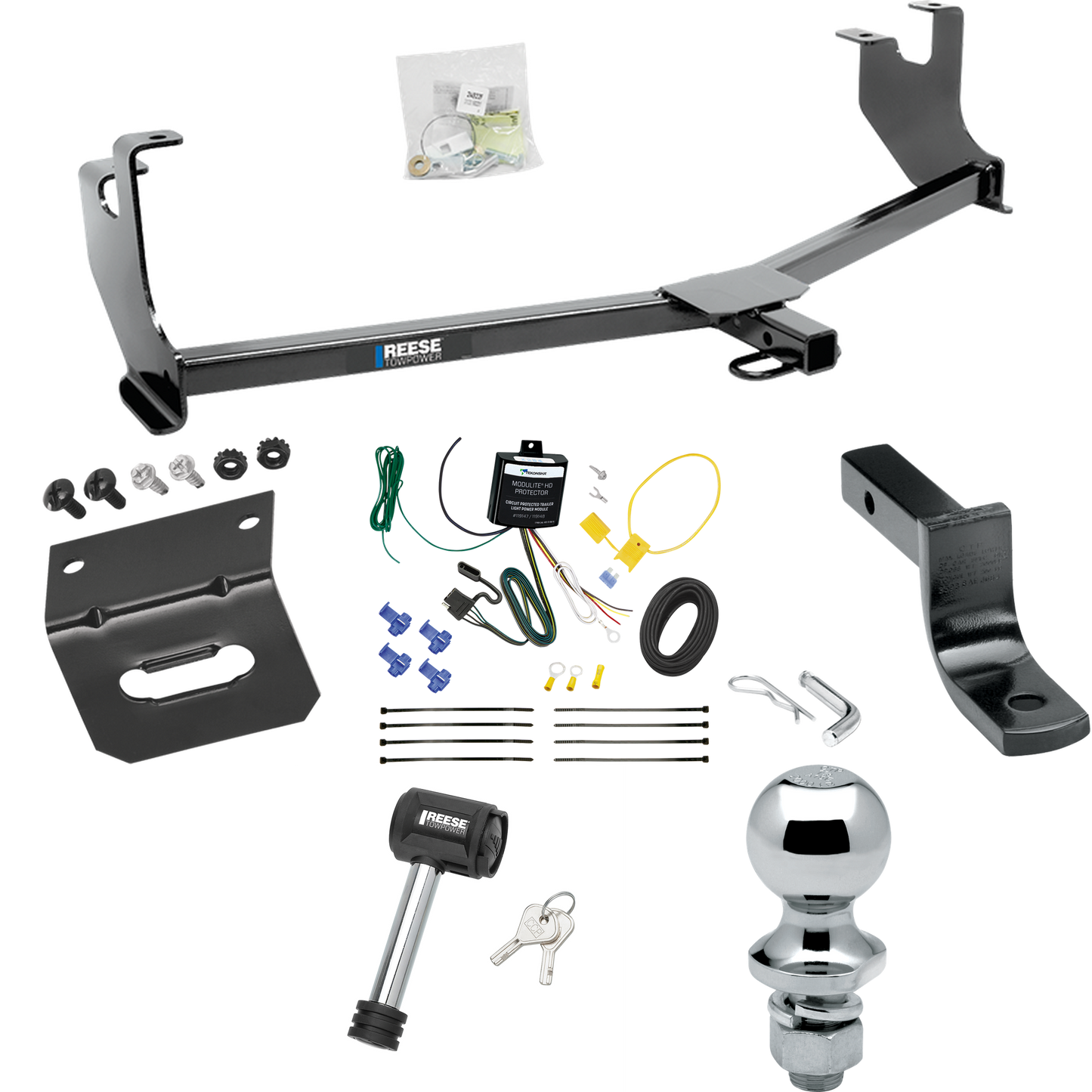 Fits 2014-2019 Volkswagen Beetle Trailer Hitch Tow PKG w/ 4-Flat Wiring Harness + Draw-Bar + 1-7/8" Ball + Wiring Bracket + Hitch Lock (Excludes: R-Line & GSR Models) By Reese Towpower