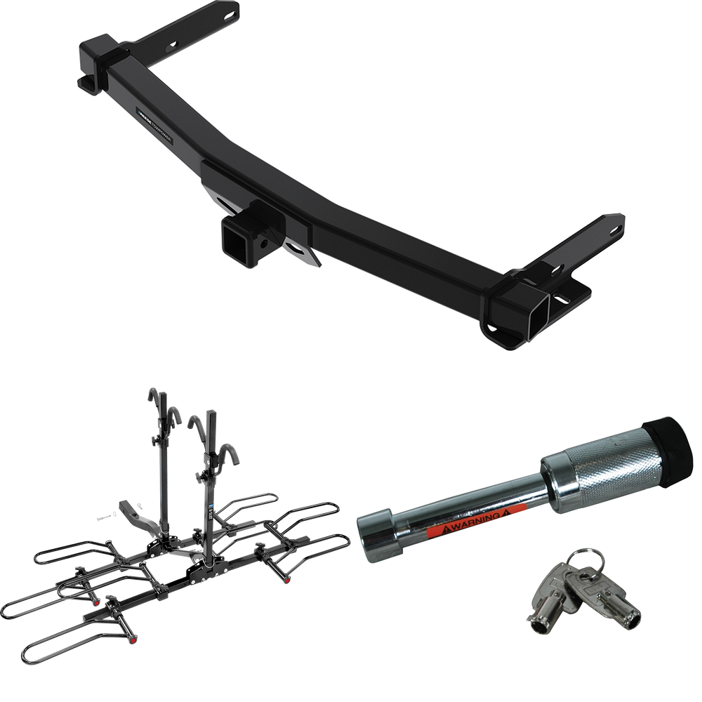 Fits 2022-2023 Jeep Grand Cherokee WK Trailer Hitch Tow PKG w/ 4 Bike Plaform Style Carrier Rack + Hitch Lock By Reese Towpower