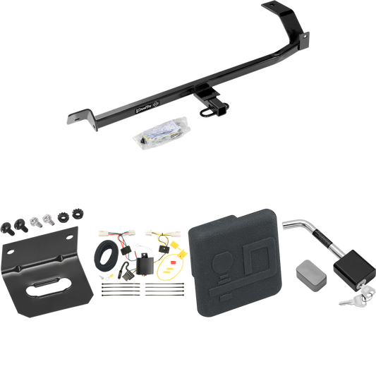 Fits 2010-2014 Mitsubishi Lancer Trailer Hitch Tow PKG w/ 4-Flat Wiring Harness + Hitch Cover + Hitch Lock (For Hatchback, Except Ralliart & w/Dual Exhaust Models) By Draw-Tite