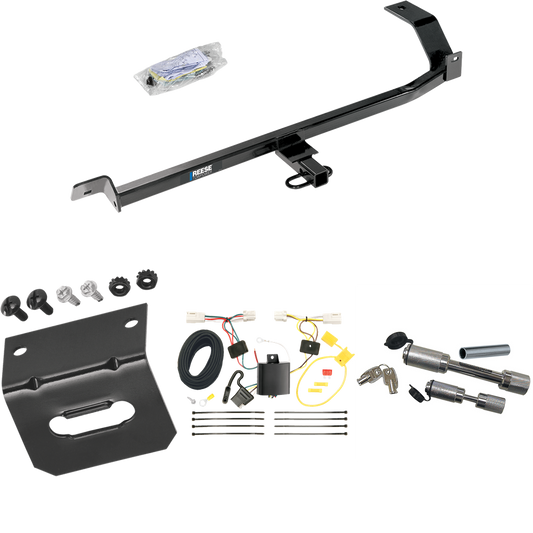 Fits 2012-2017 Mitsubishi Lancer Trailer Hitch Tow PKG w/ 4-Flat Wiring Harness + Wiring Bracket + Dual Hitch & Coupler Locks (For Sedan, Except Evolution, Ralliart & w/Dual Exhaust Models) By Reese Towpower