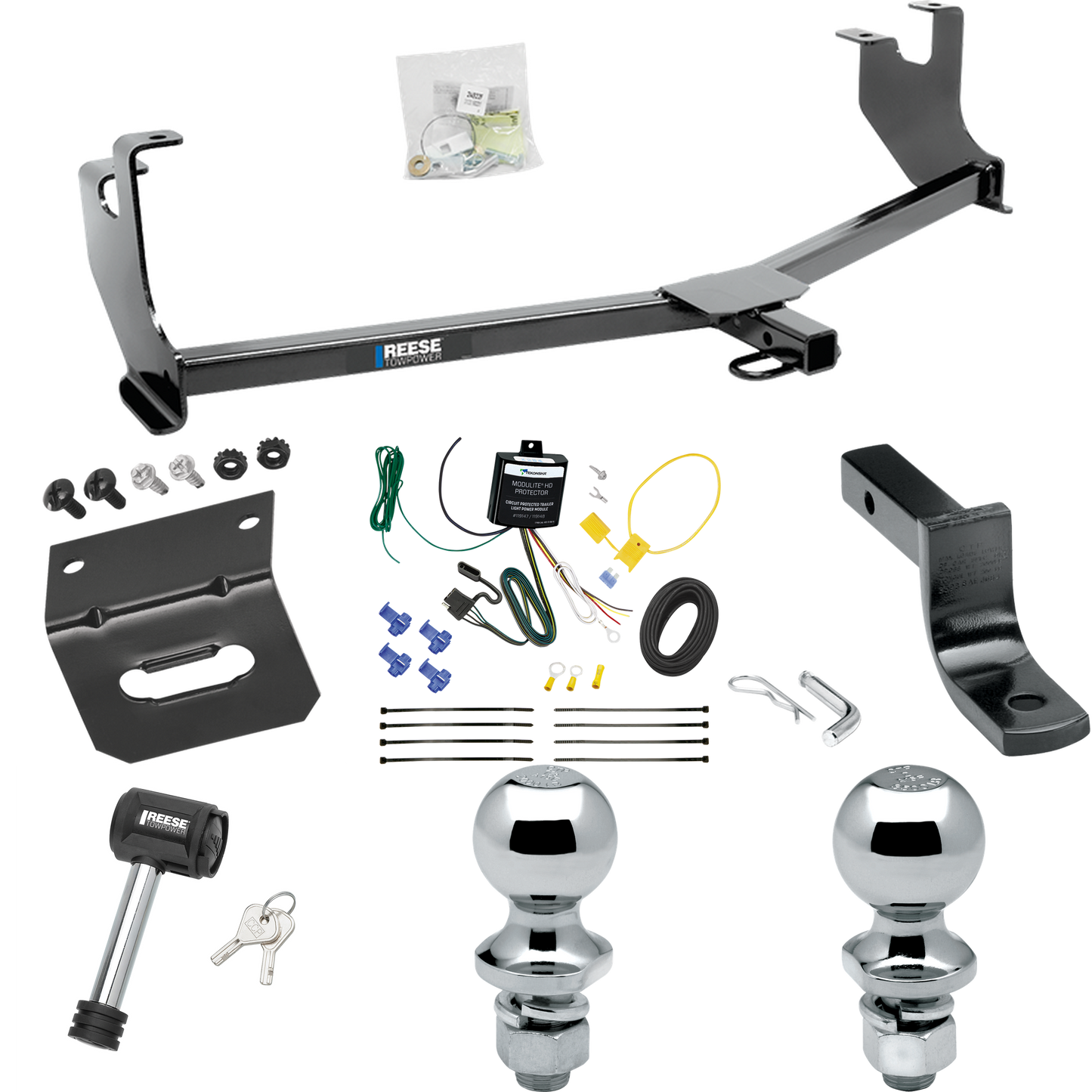 Fits 2014-2019 Volkswagen Beetle Trailer Hitch Tow PKG w/ 4-Flat Wiring Harness + Draw-Bar + 1-7/8" + 2" Ball + Wiring Bracket + Hitch Lock (Excludes: R-Line & GSR Models) By Reese Towpower