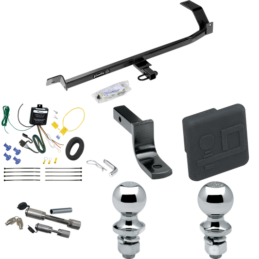 Fits 2008-2011 Mitsubishi Lancer Trailer Hitch Tow PKG w/ 4-Flat Wiring Harness + Draw-Bar + 1-7/8" + 2" Ball + Hitch Cover + Dual Hitch & Coupler Locks (For Sedan, Except Evolution, Ralliart & w/Dual Exhaust Models) By Draw-Tite