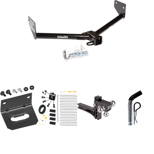 Fits 2005-2006 Honda Element Trailer Hitch Tow PKG w/ 4-Flat Zero Contact "No Splice" Wiring Harness + Adjustable Drop Rise Triple Ball Ball Mount 1-7/8" & 2" & 2-5/16" Trailer Balls + Pin/Clip + Wiring Bracket (For SC Models) By Draw-Tite